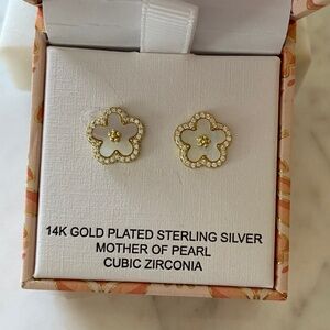Rachel Zoe NIB 14K Gold Plated Sterling Silver Mother of Pear earrings